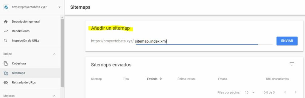 enviar sitemap manualmente a google