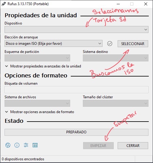configurar rufus raspberry