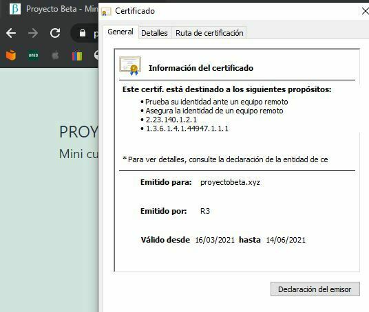 certificado valido generado con certbot