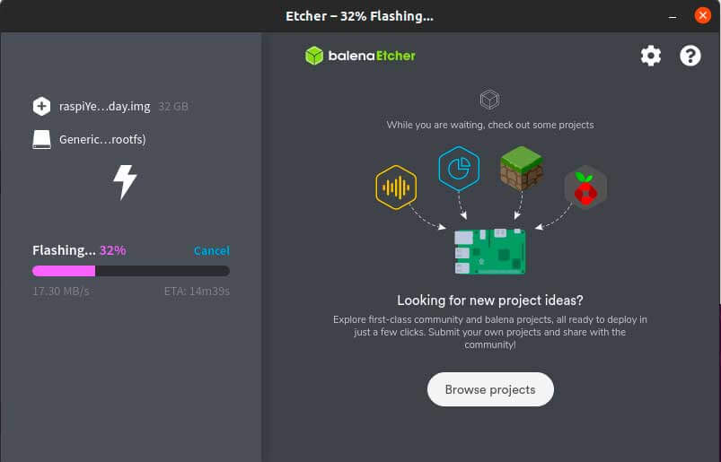 proceso copia balena etcher tarjeta sd backup raspberry