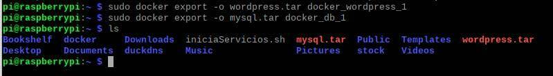 ls tars contenedores docker