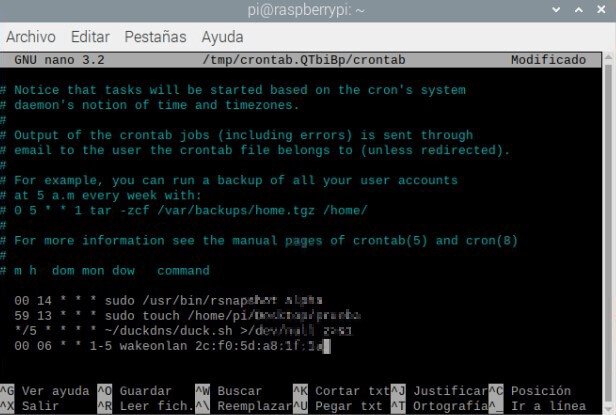programando wakeonlan crontab