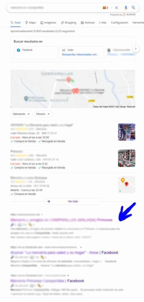 resultado busqueda web después de modificar ctr