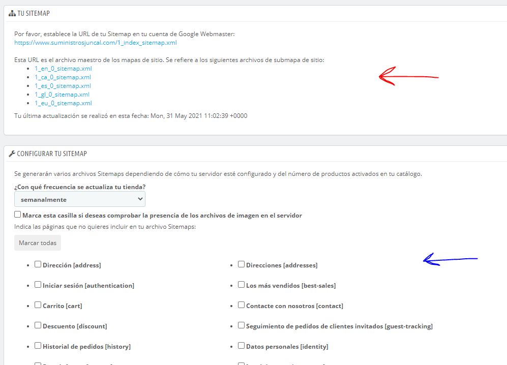 configurar modulo sitemap gratis prestashop