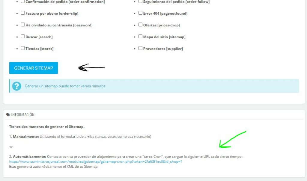 generar sitemap prestashop