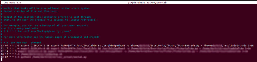 anadir cron tarea fichar automaticamente