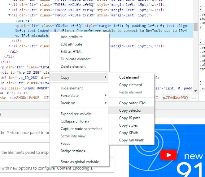 obtener selector elemento html desde chrome