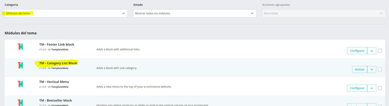modulos usados por un tema prestashop